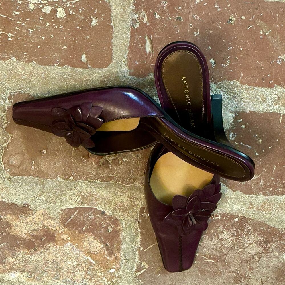Antonio Melani Purple Leather Mule Heels with Flowers SIZE 6M
